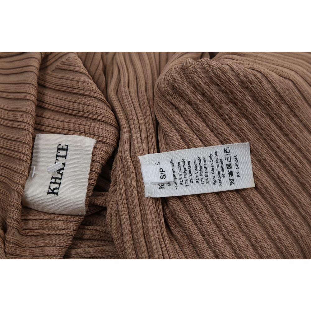 KHAITE The Cedar Fringed Ribbed Knit Long Sleeve Maxi Dress Camel Tan Size S - Picture 2 of 15